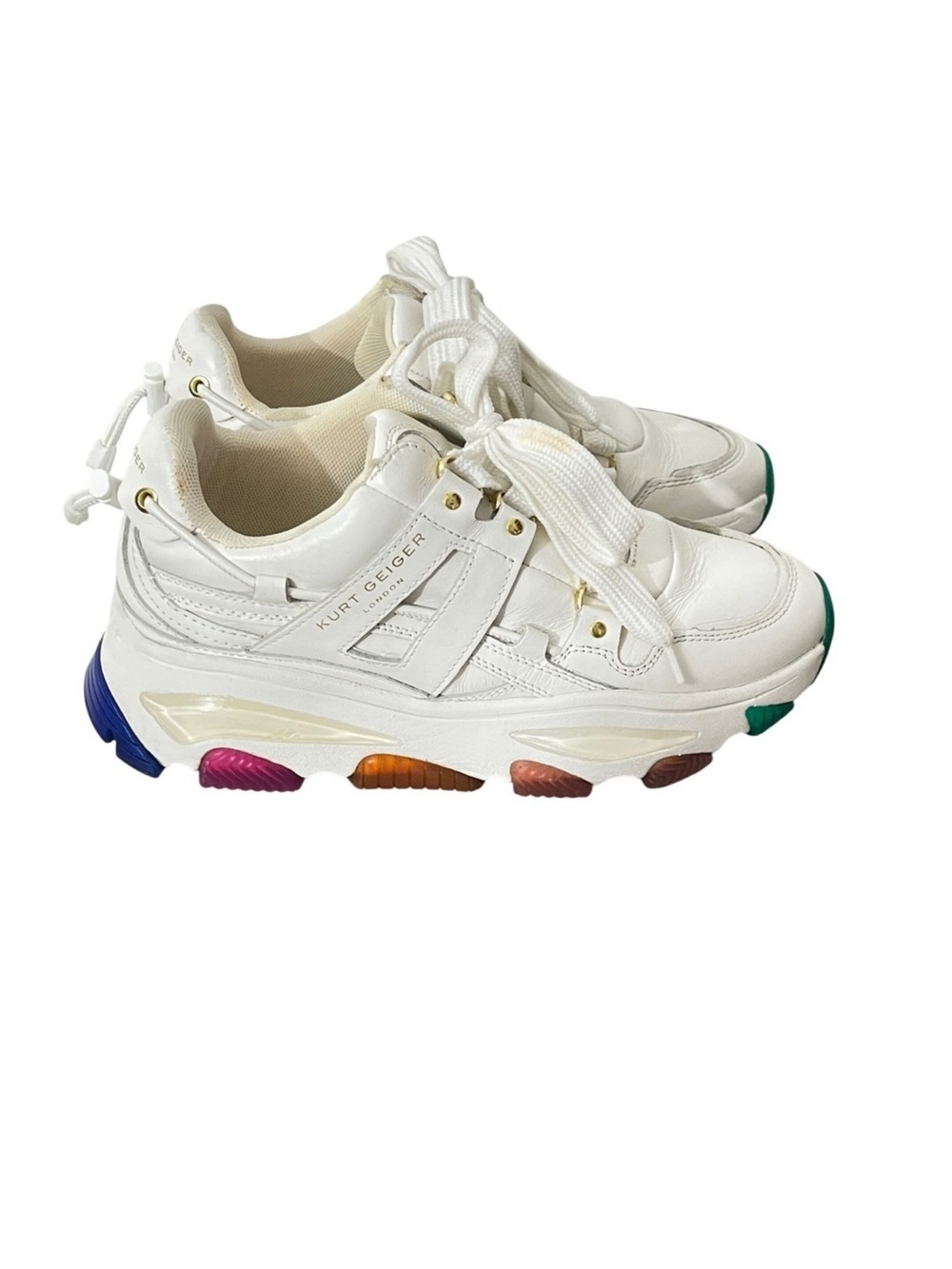 Kurt Geiger White Leather Platform Sneaker with Rainbow Sole Accents size 40